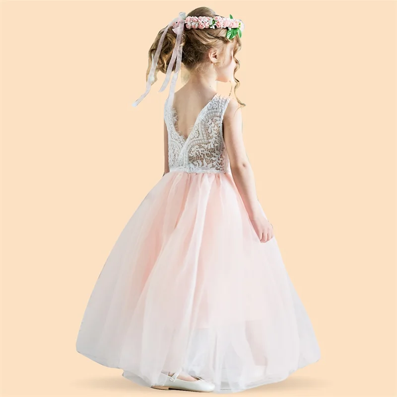 

Floral Kids Dresses for Girls 2019 New Lace Flower Girl Dress Children's Party Princess Embroidery Prom Gown vestido infantil