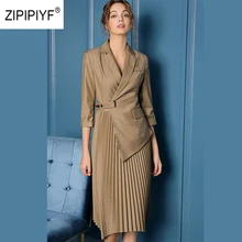 Оригинальные модные платья Zipipiyf для подиума, офисное женское платье с зубцами, плиссированное платье с перекрещивающимся крестом, vogue sukienka damsk AB384