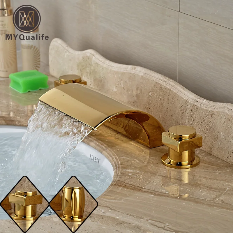 Deck Mount Golden Dual Handles Basin Faucet Widespread Bathroom 3 Holes Washbasin Mixer Taps | Обустройство дома