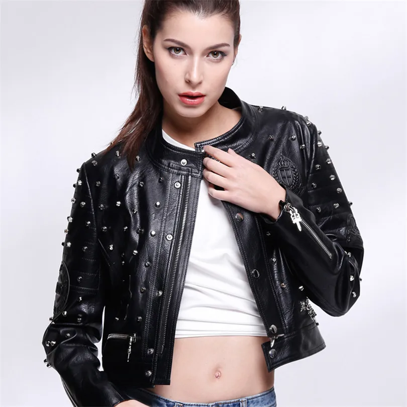 Women PU Studded Jacket 2017 New Customerized Size Women