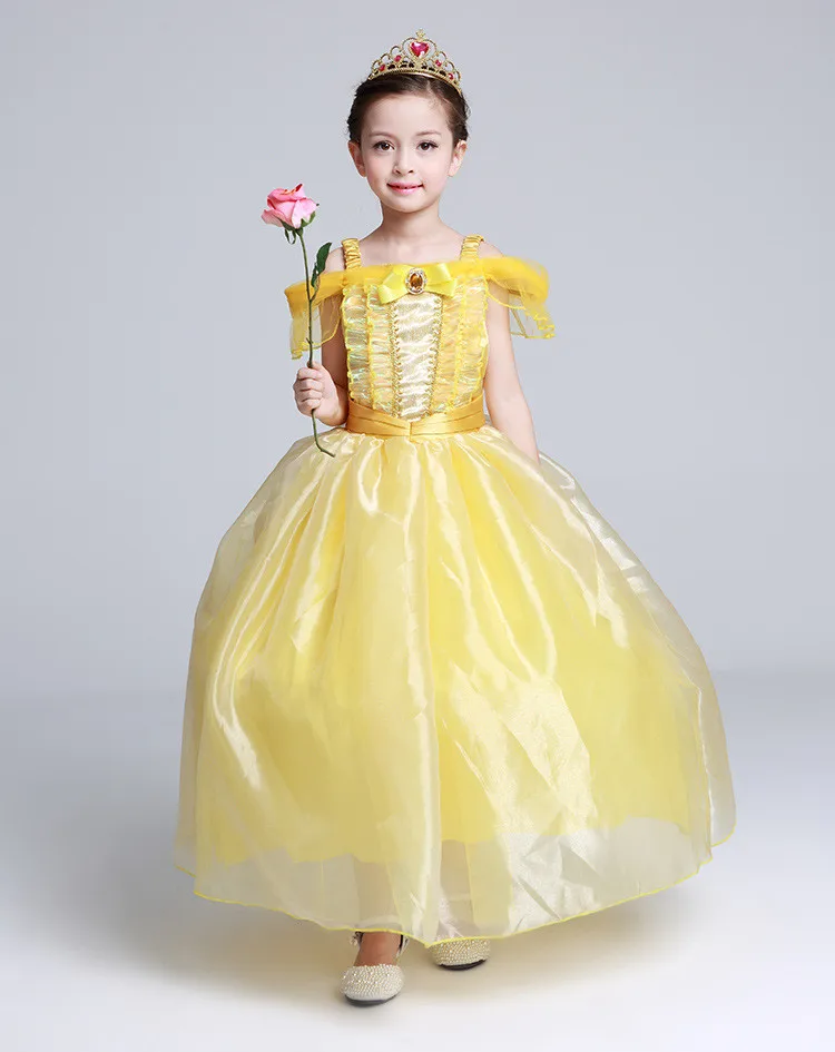 

Beauty & the Beast Princess Belle Costume Girls Ball Gown Birthday Party Dress