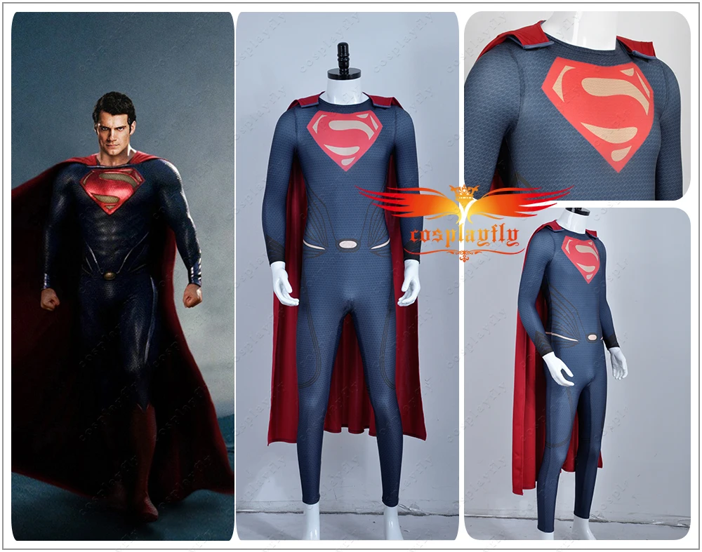 DC Comics Superhero Superman Man of Steel Clark Kent Kal-El Super Man Spandex Jumpsuit with Cloak Cosplay Costume Custom Made