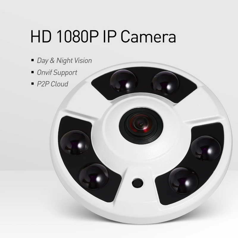 Рыбий глаз FHD 1920x1080 P 2.0MP 6 Массив светодиодный ИК ночного видения панорамная ip-камера безопасности ONVIF P2P IP CCTV Cam система с ИК-подсветкой