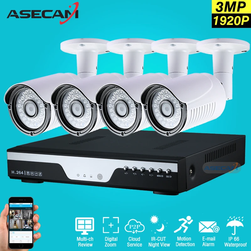 

3MP 4CH HD 1920p CCTV Camera DVR AHD Outdoor Security Camera System Kit P2P Surveillance Motion detection Infrared Night Vision