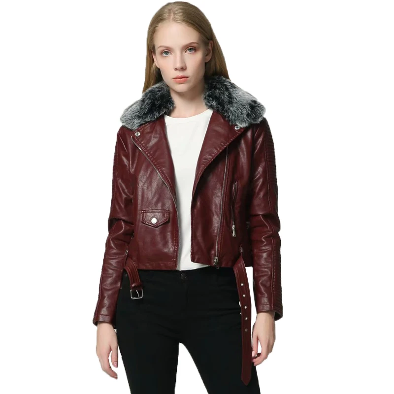 Ly Varey Lin женские зимние теплые куртки из искусственной кожи с меховым воротником