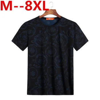 

10XL 8xl 6xl Summer Mens Casual T Shirts Black Flower Print Brand Clothing For Man's Short Sleeve Loose T-Shirts Male Tops Tee