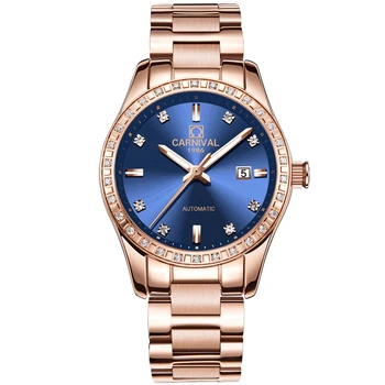 

Fashion Automatic Watch Sapphire CARNIVAL Rose Gold Watch Women Calendar Waterproof Luminous Women Watches Full steel Kol saati