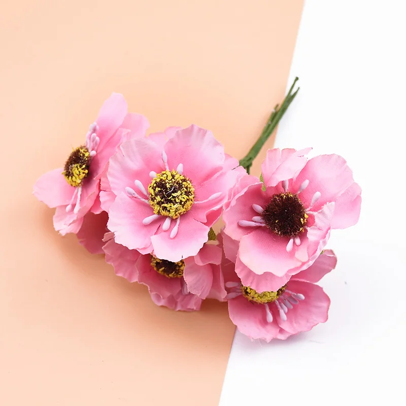 pink 6 шт. искусственные растения декоративные цветы венки diy Подарочная коробка скрапбук рождественские украшения для дома Свадебные шелковые вишни - Цвет: pink