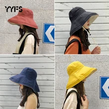 Шляпы-ведерки женские летние затенение от солнца элегантные двухсторонние носки Рыбацкая шляпа женские s широкие полями корейские универсальные шапки с веревкой