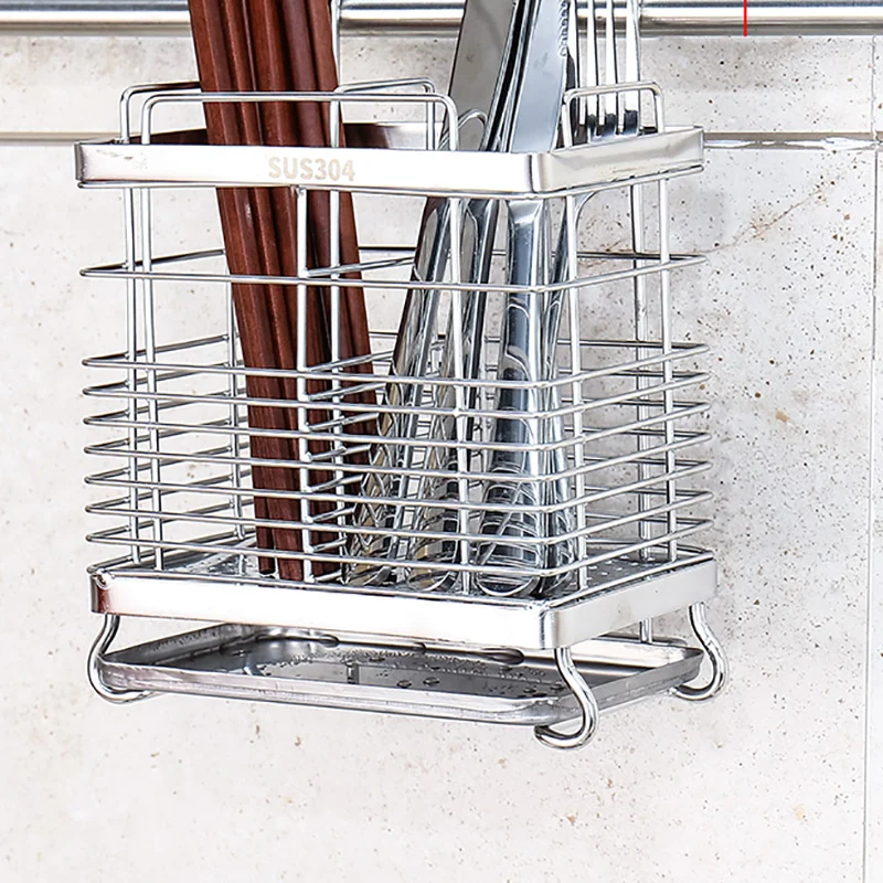 Stainless steel hanging chopstick cages spoon holder fork rack  knife shelves reinforced kitchen supply cutlery organizer