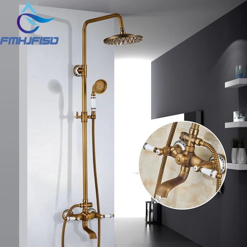 Bathroom Antique Brass Bath Shower Faucet 8 Shower Head Outdoor