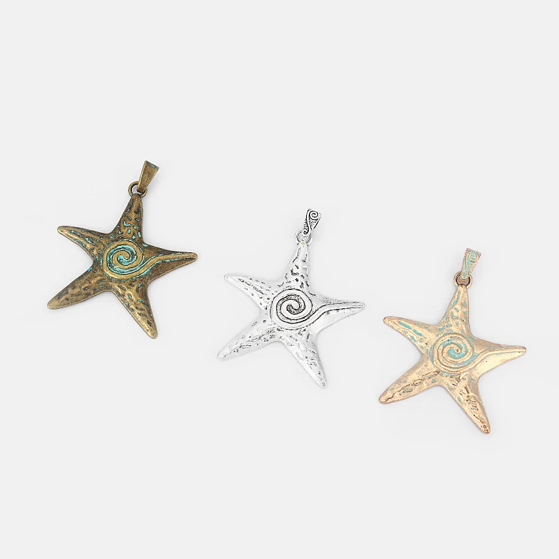 

2pcs Fashion Pendant Large Embossed Swirl Votex Star Starfish Pendant For Necklace Jewelry Making Findings 68x72mm