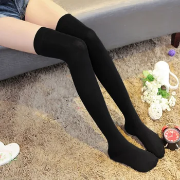 

1Pair Hot Casual Women Girls Over Knee Stockings Cotton Splice Solid Color Thin Autumn High Stockings Socks