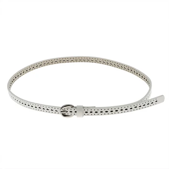 

White Charming Pin Buckle Women's Openwork PU Slender Belt