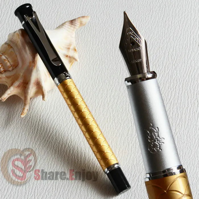 

NOBLE JINHAO Y3 GOLDEN AND SILVER 18KGP MEDIUM NIB FOUNTAIN PEN SCALY