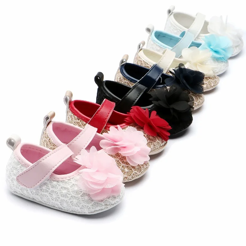 Baby Girl Newborn Shoes Spring Autumn Sweet Mary Jane flower Knitted Dance Ballerina Dress Pram Crib Shoe