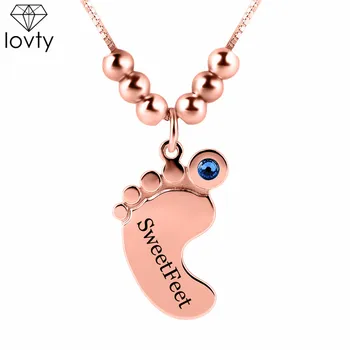 

Personalized Baby Feet Necklace with Birthstone 925 Silver Pendant Neckle Custom Baby Name Necklace Mother's Day for Mom Jewelry