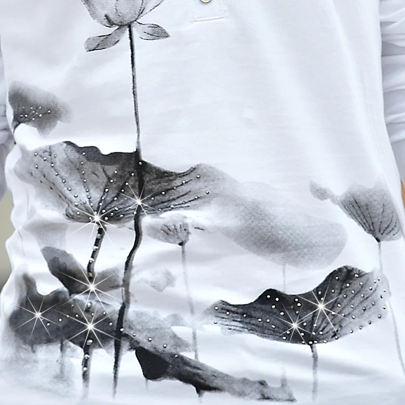 Shintimes Poleras Mujer 2018 Korean Long Sleeve Shirt Women Vintage T Shirt Tee Shirt Femme Cotton Diamonds Lace T-Shirt Women