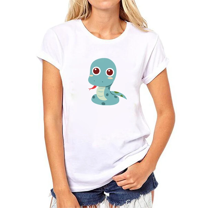 Fashion Summer Style Tops Tee Shirts White Short Sleeve Character Animal Snake Print Casual female t-shirt for lady ropa mujer | Женская