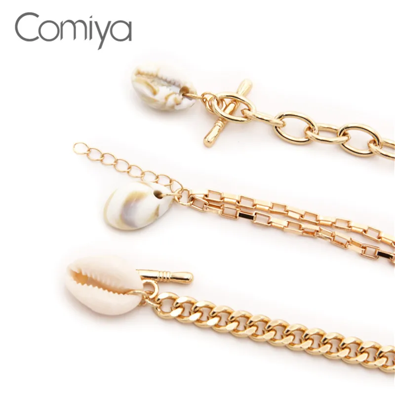 Браслеты Comiya золотого цвета для женщин, Pulseira Feminina, подвеска в виде ракушки, цинковый сплав, простой Индивидуальный Женский браслет, бижутерия
