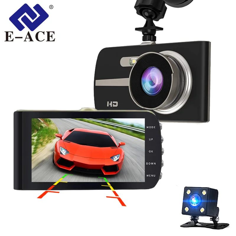

E-ACE Car DVR 4 Inch FHD 1080P Camera Dual Lens Dash Cam Video Recorder Night Vision G-sensor Auto Registrator Dashcam