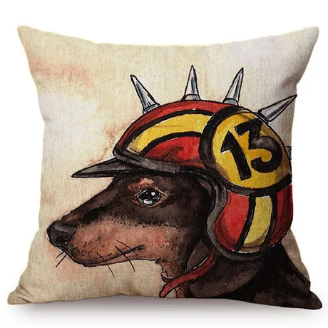 Nordic Comic Funny Dog Pilot Motorcycle Driver Home Decoration Throw Pillows Cases Humorous Dog Cosplay Roles Sofa Cushion Cover M083-3