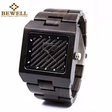 font b BEWELL b font Wood Watch for Mens Square Japan Movt Quartz Wristwatches Top
