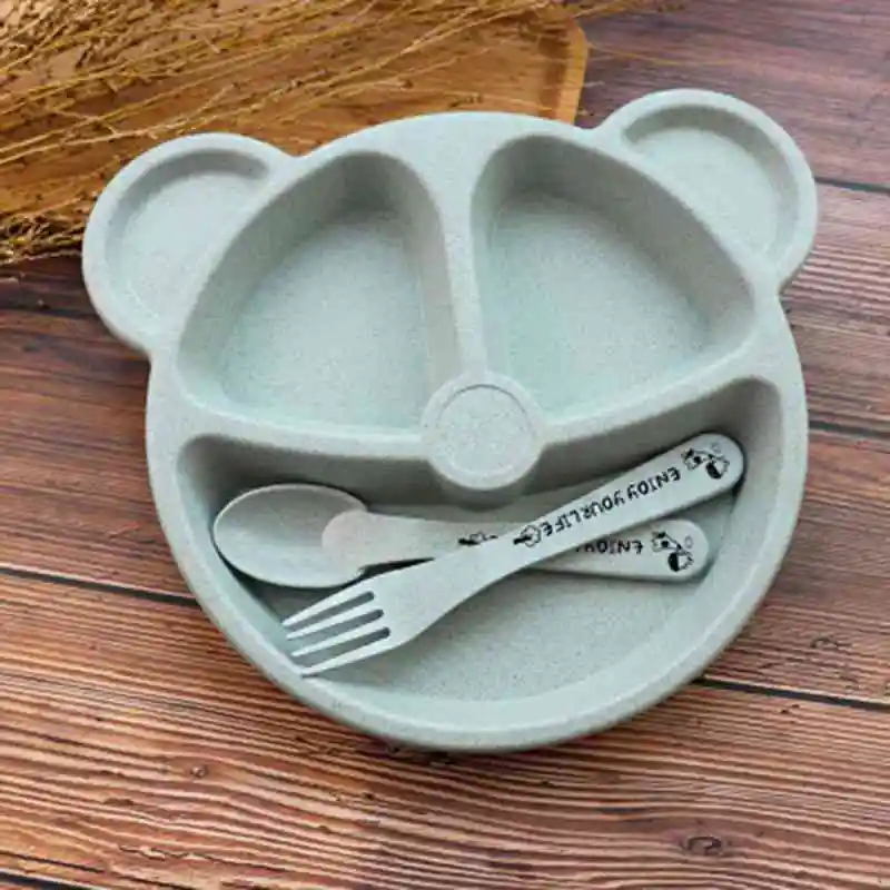 

Cartoon Unisex Baby Plate Set Multifunctional Baby Cutlery Wheat Straw Dish Creative Solid Color Kid Baby Food Tray Kit CWW9078