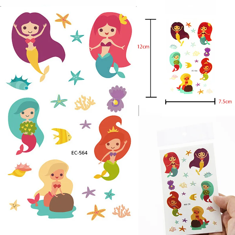 

Cartoon Mermaid Cute Kids Children Fish Temporary Tattoo Sticker Fake Flash Taty Tatoo For Girl's Party Gift