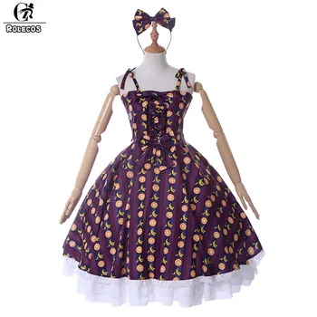 

ROLECOS 2018 New Arrival Women Lolita Dress Color Purple Floral Print Camisole Dress Sleeveless Sweet Lolita Dress for Female