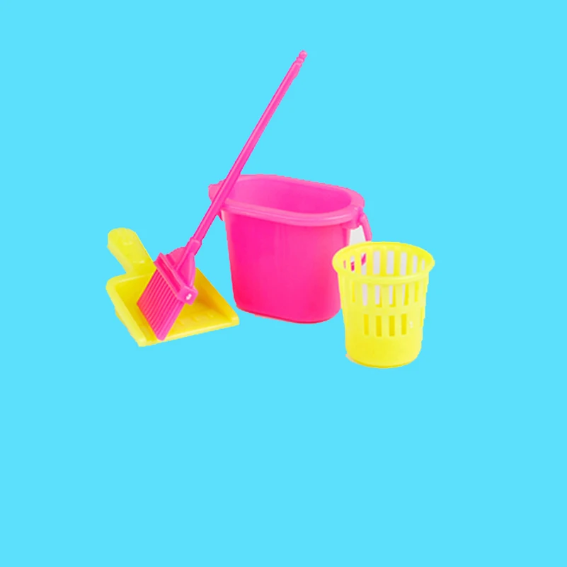 4 Pieces Set Cleaning Furniture Doll Universal Accessories Fashion Cleaning Tools Broom Mop Bucket Furniture