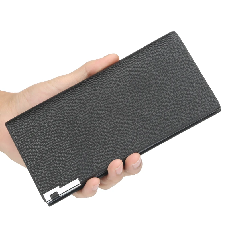 

Business Men's Solid PU Leather Long Wallet Portable Cash Purses Casual Standard Cross pattern simple Wallets Male Clutch Bag