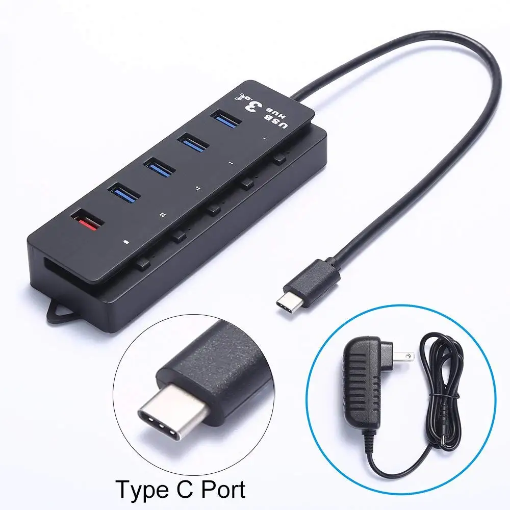 USB C концентратор, leadzoe 5 Порты и разъёмы концентратор Splitter и 1 зарядки Порты и разъёмы с индивидуальным Мощность Switcheds встроенный USB 3,0 кабель