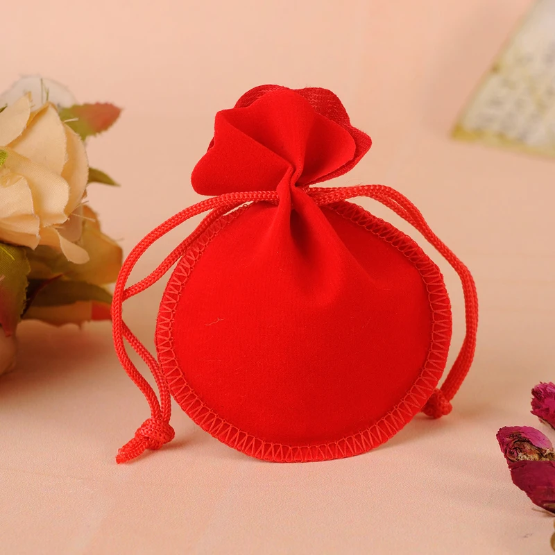 

Custom Logo 50pcs/Lot 9x12cm Red Luxury Gourd-type Jewelry Pouch Drawstring Velvet Packaging Bags
