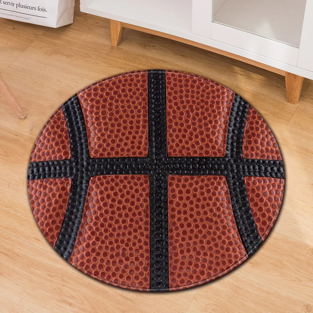 Round Mat 3D Creative Football/Basketball pattern Print carpets for Living Room Bedroom Area Rug Flannel Child Room Decor Carpet