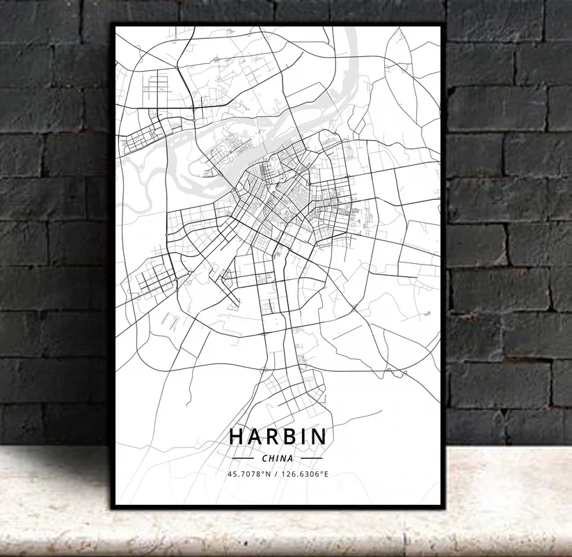 Harbin China Modern City Map Canvas Art Print Home Room Decor Poster | Дом и сад