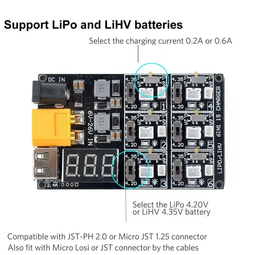 Зарядное устройство 6 в 1 3 7 с LiHV Lipo кабелем JST и Micro Losi Z824|jst charger|battery cablelipo |