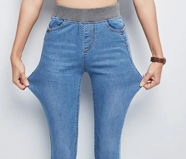 Las Gran Elástica Cintura Y Tamaño Nuevo Coreano Cielo Alta De Grado Otoño Pies azul Tensión azul Mujeres Primavera Estilo Fuerza 2017 Jeans Negro Pan 8nWp6TWS