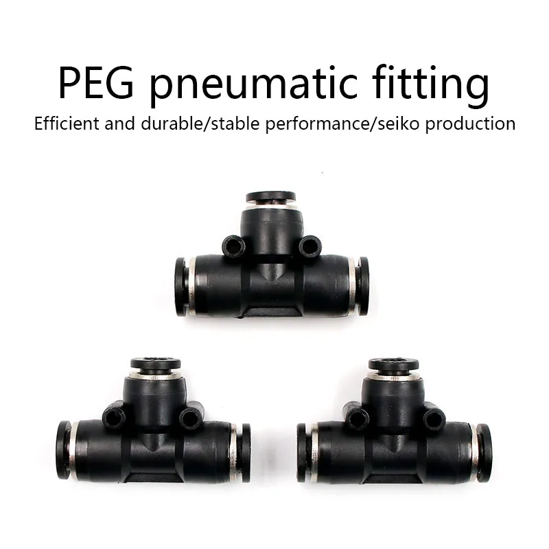 

Each One Pneumatic Equal Tee 3 ways Hose Tube Connector PEG Push In Air Gas Quick Fittings "T" Type Plastic OD 4 6 8 10 12 16MM