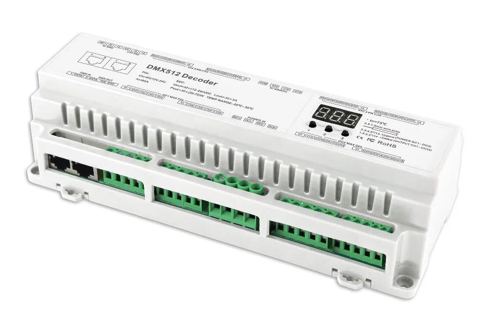 

DIN Rail high Power DMX512 constant voltage decoder 32CH DMX512 Decoder