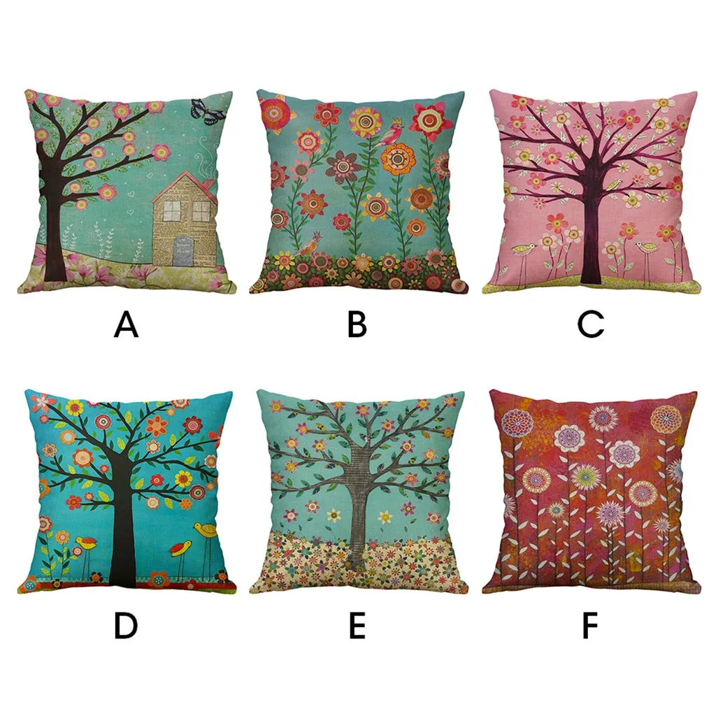 

40*40cm Creative Sweet Life Painting Cushion Cover Simple Linen Creative Lovely Pillow Cover Car Pillowcase housse coussin