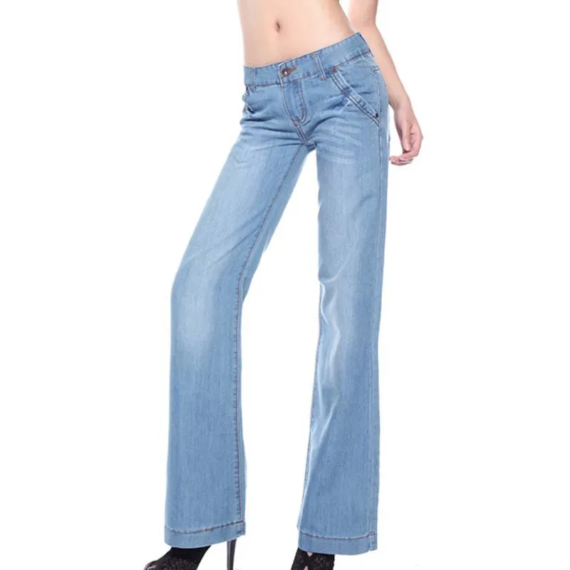 New 2016 Fsshion Lager size Wide Leg Pants Women light Blue Casual Full Length Loose Denim Pants Brand Design Jeans 26-34 Z963