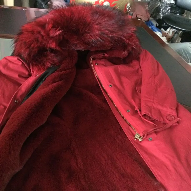 Good quality Fashion red wine faux fur inside winter coat raccoon fur hooded woman Jacket free shipping Good quality Fashion red wine faux fur inside winter coat raccoon fur hooded woman Jacket free shipping