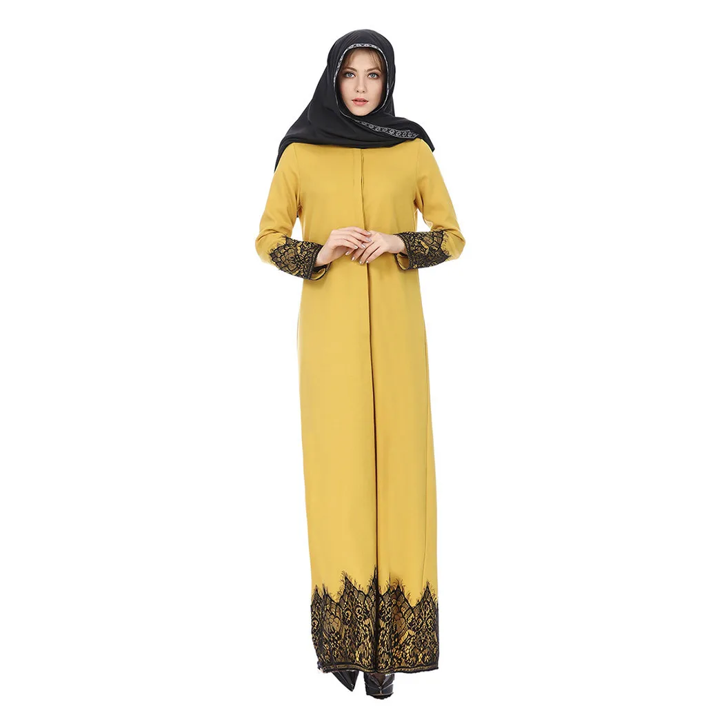 

KLV Elegant Adult Muslim Pure Muslim Lady Fashion Full Buckle National Style Lace Robes Long Dress Muslims Women Islamic Dress