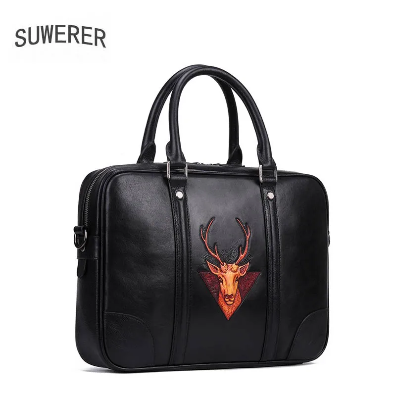 SUWERER 2019 New men Genuine Leather bags Handmade Carved luxury fashion cowhide tote men bags designer Men's briefcase SUWERER 2019 New men Genuine Leather bags Handmade Carved luxury fashion cowhide tote men bags designer Men's briefcase