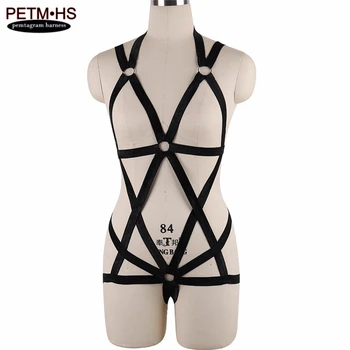 

Womens pastel goth Body Harness Cage Bondage Garter Belt Black Elastic Strappy Lingerie Festival Exotic Apparel Party Dance Wear