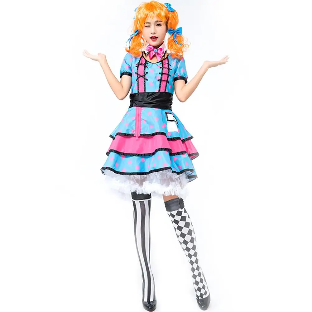ZACOO Female Cosplay Dress Blue Points Costume Sweet Style for Stage Circus Performance Women For Beer Festival |