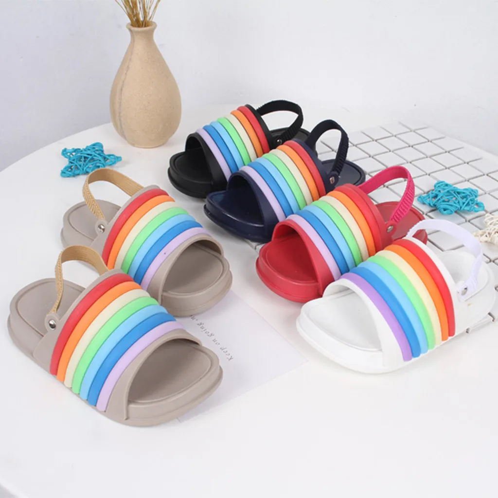 

Toddler Infant Kids Girls Boys Rainbow Slippers Beach Slides Soft Shoes Sandals cool kids shoes summer
