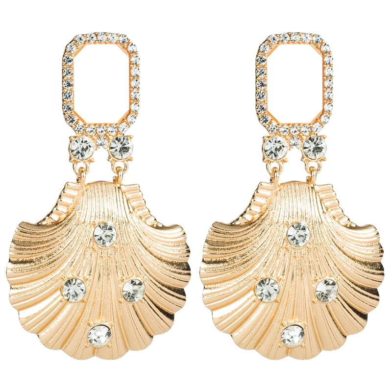 

European Brand Statement Earrings For Women Gold Shell Rhinestone Big Pendant Hyperbole Earrings 2019 Fashion Modern Jewelry