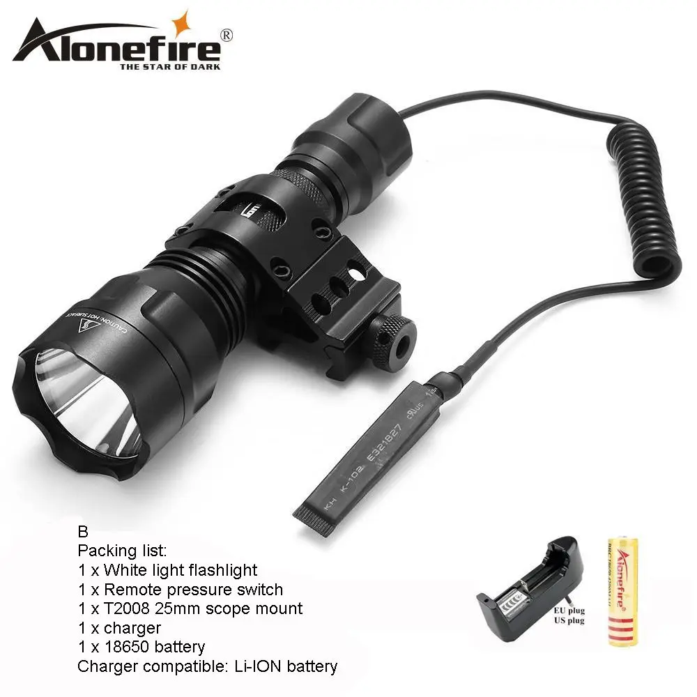 AloneFire C8 CREE XML T6 L2 U3 светодиодный тактический флэш-светильник фонарь Zaklamp 20 мм крепление для страйкбола прицел ружья светильник 18650 батарея - Испускаемый цвет: led flashlight B